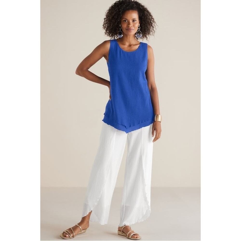 Soft Surroundings Siesta Keys Gauze Crepe Pants White Cotton Wide Leg Size L - Picture 5 of 11